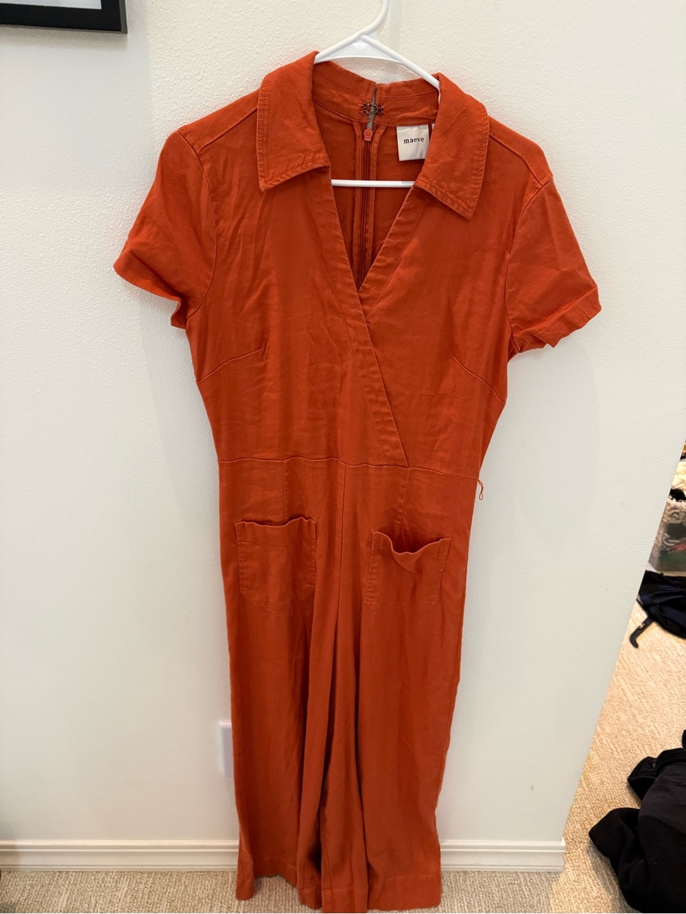 Maeve Rust Orange Short-Sleeve Midi Dress with Collar